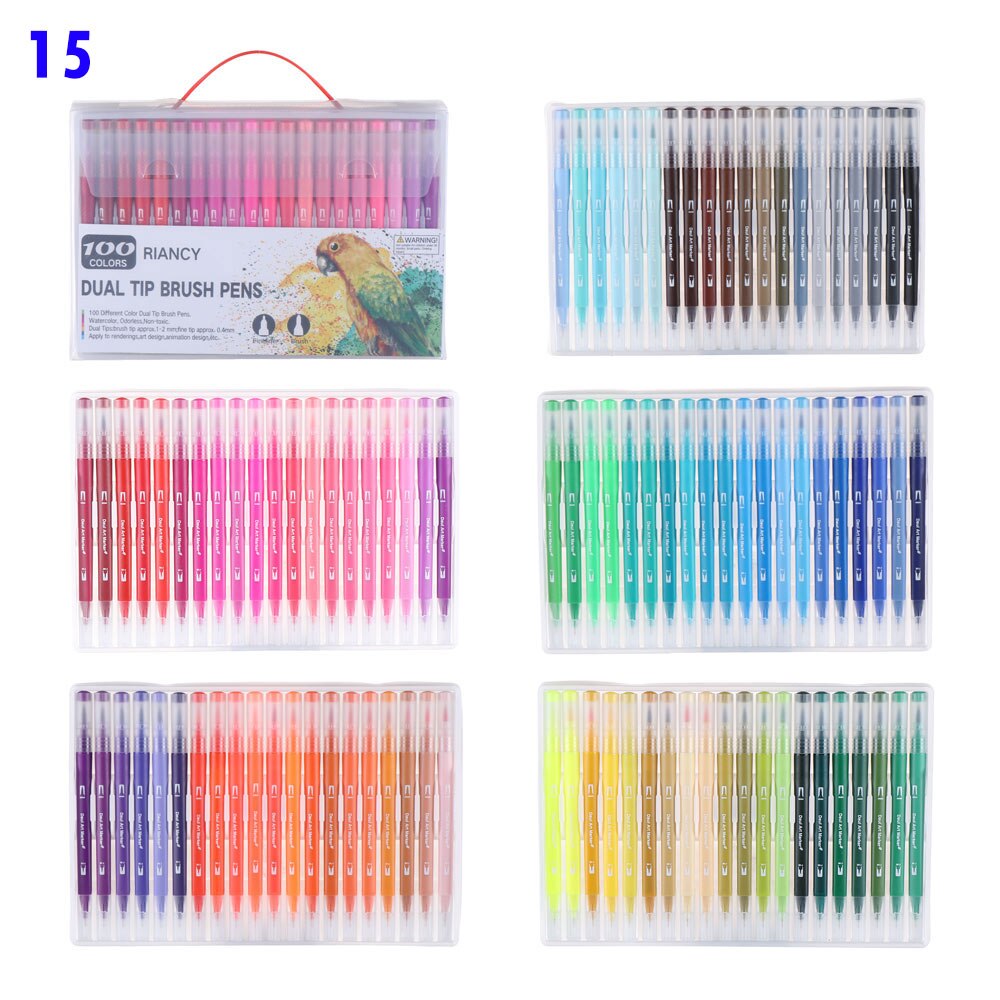 Caneta aquarela de cabeça dupla, caneta de aquarela com 12/18/24/36/48/72/100/unidades/pacote cores conjunto de marcador de cor, caneta de marcador de arte, canetas, material escolar: 15