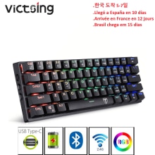 VicTsing-Teclado mecánico inalámbrico para videojuegos, dispositivo con Bluetooth/2,4 Ghz, 60% RGB, tres modos conectables, con interruptor azul