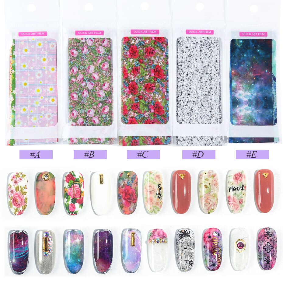 10pcs Kleurrijke Bloemen Stickers Op Nagels Folie Transfer Sterrenhemel Zomer Sliders Voor Manicure Nail Art Decals Decoratie JI798