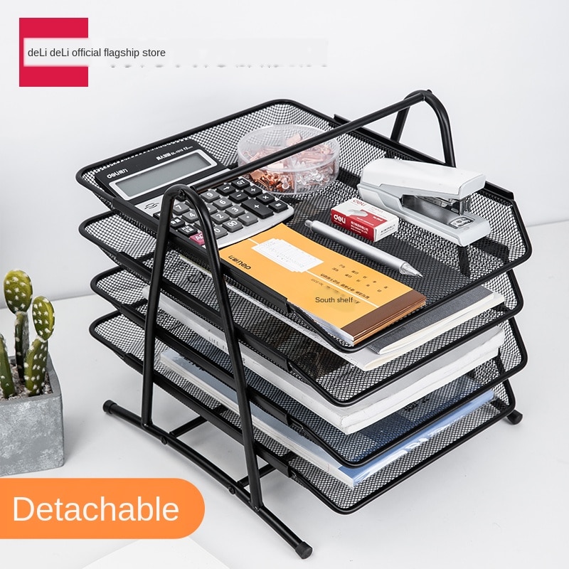 Mesh Document Shelf Three Layer Four-layer Document Holder Information Basket Metal File Frame Desktop Rack Files