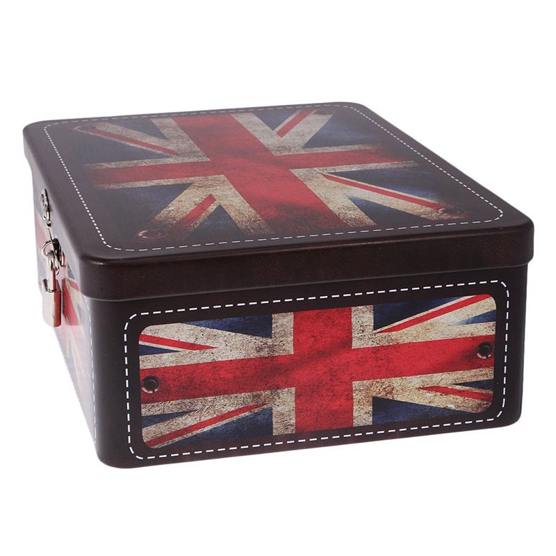 metal lock box square shape storage storage for candy cookies tea jewelry - UK flag pattern