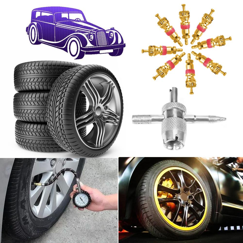 20Pcs Copper Valve Core with 4-in-1 Tire Valve Stem Removal Tool Valve Core Removal Tool Tire Cleaning Tool for Car Motorcycles