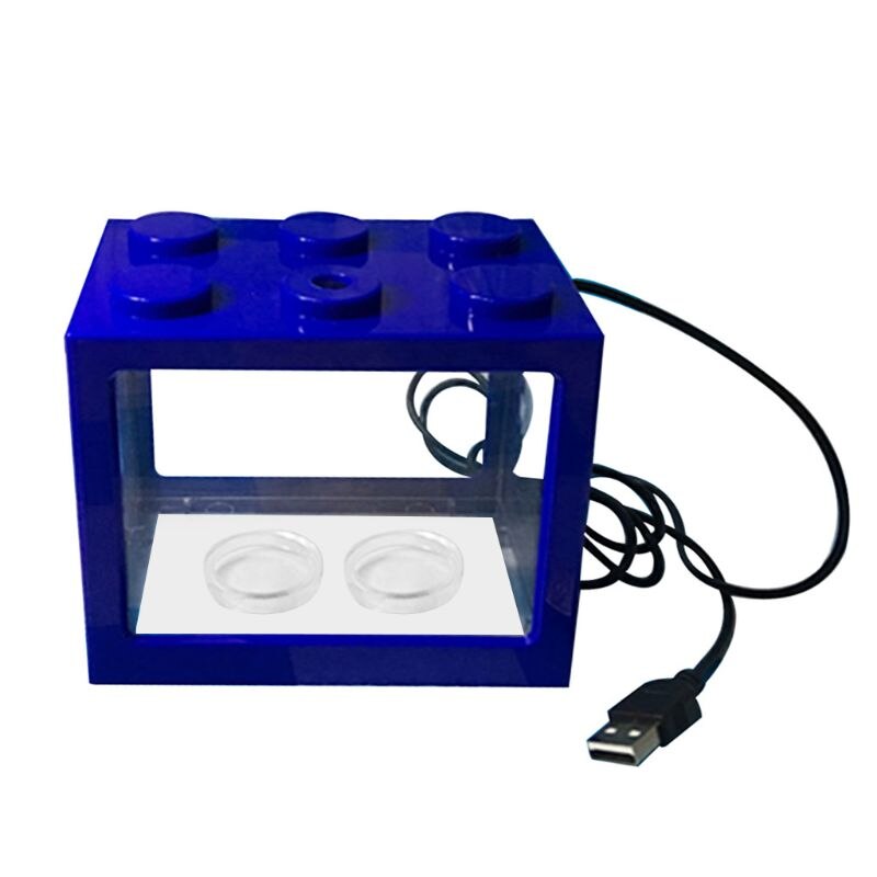 USB Mini Aquarium Fish Tank with LED Lamp Light Home Office Desktop Decoration: Blue