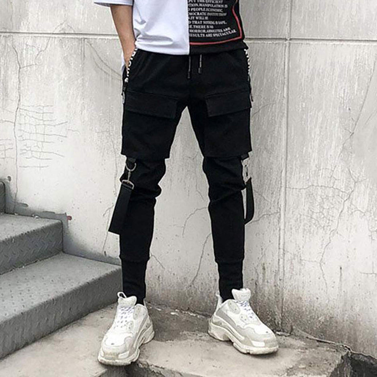 Men's Street Side Pocket Pants Hip Hop Patchwork Sports Pants Comfortable Trousers Men Streetwear Pants Casual