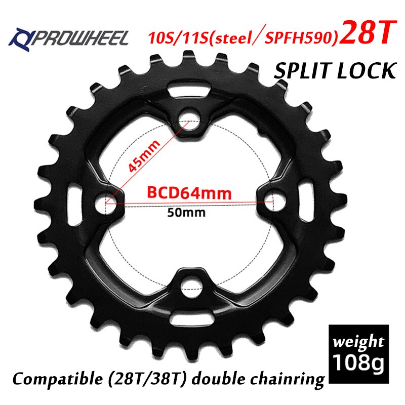 Prowheel Mtb 64/104BCD Dubbel Kettingblad 2*10/11 Speed Fietsketting Ring 26T 28T 36T 38T Mountainbike Kettingwiel Mtb Crankstel: 28T SPFH590