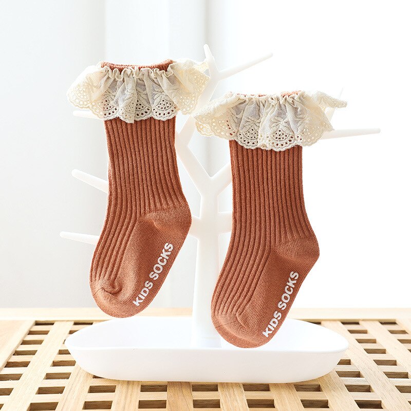 Baby pige sokker toddler blonder flæse sok bomuld nyfødte skridsikre sokker falder ben varmere spædbarn høje sokker til piger 0-3y: 1 / S  0-1 år