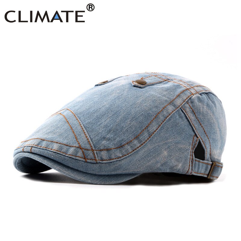 Klimat män denim basker platt keps pappa hatt män hatt keps cowboy tyg jean vuxen jeans hatt justerbar marinblå jeans platt kepsar: Lätt denim