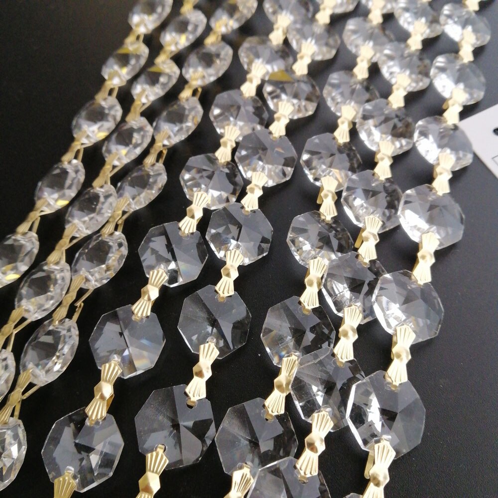 Camal 100Cm/3.3ft Clear (Goud Bowtie) 14Mm Crystal Achthoekige Bead Chain Garland Kroonluchter Lamp Deel Gordijn Craft Ornament Home