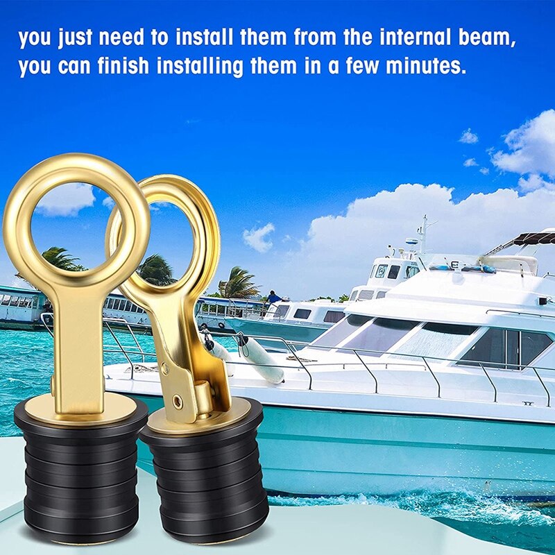 4 Pieces Snap-Handle Drain Plug Boat Drain Plug Brass Handle Rubber Plug For 1 Inch Diameter Drains