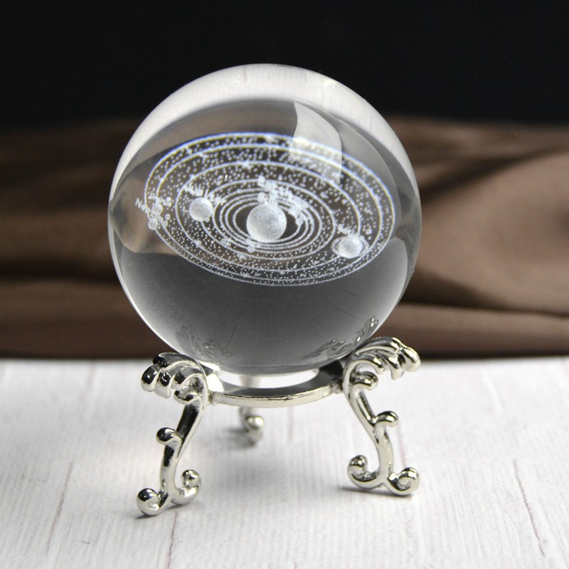 3D Solar System Miniature Crystal Ball Engraved Planets Model Home Decor FP8