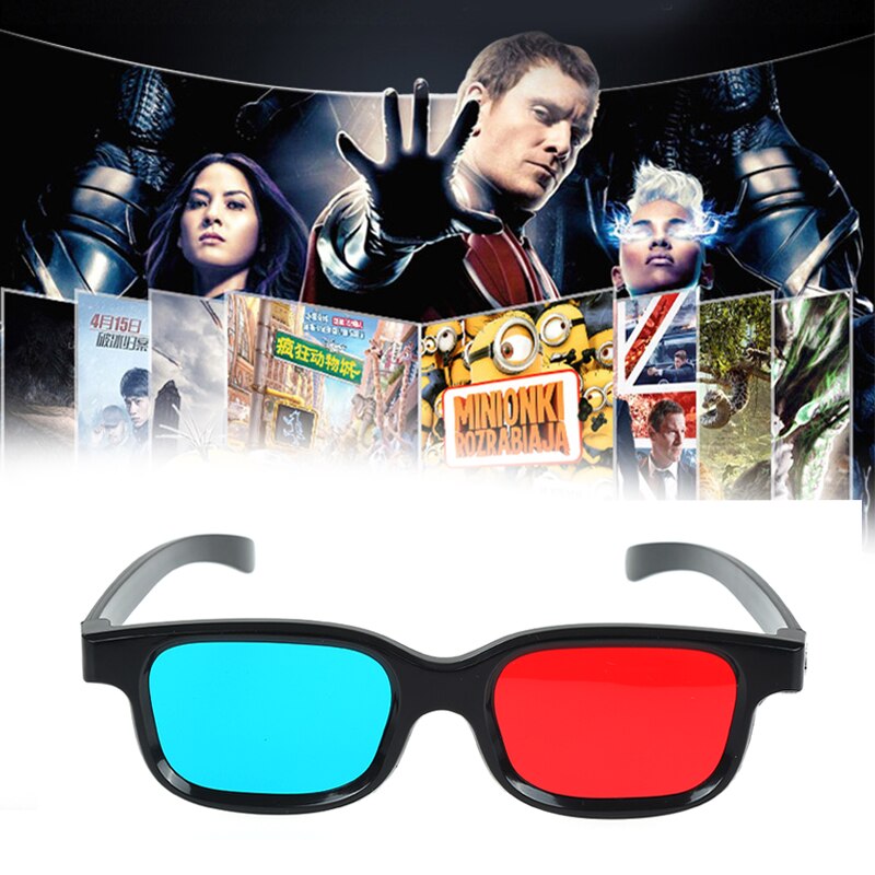 Gafas de plástico 3D Universal azul de rojo marco negro para anaglifo Dimensional TV película DVD Game vision/cinema