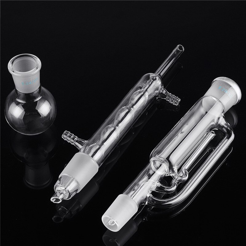 60ml Lab Chemistry Glass Soxhlet Extractor Condenser Set with 24/29 Flat Bottom Flask 225MM 29/32 Tube Lab Glassware Kit