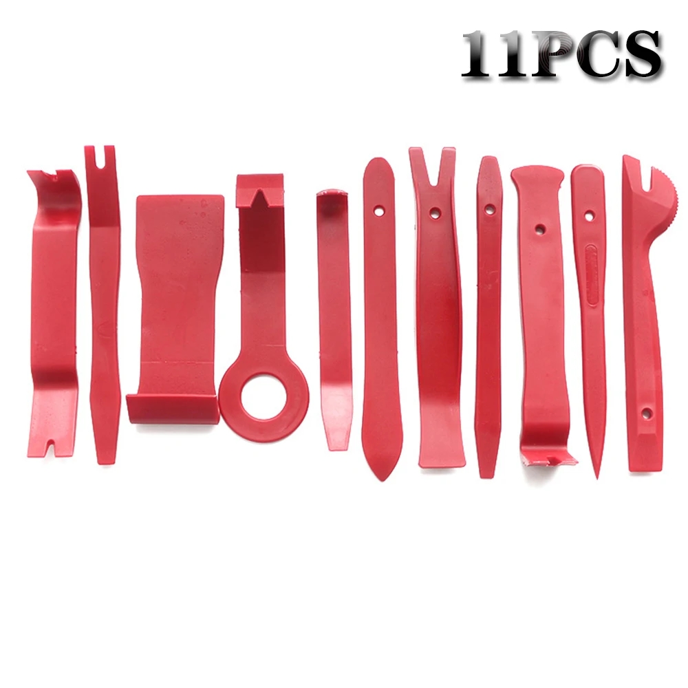 Herramientas de coche, Kit de desmontaje Interior de coche, herramienta de extracción de molduras de plástico, extractor de Clips de coche, herramientas de Panel Diy para juego de extractor de molduras de coche: RED