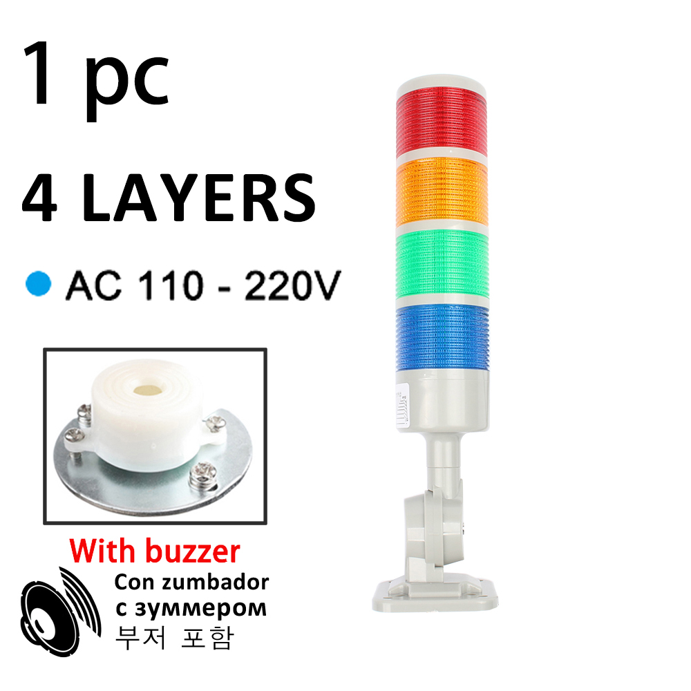Rotatable 180 Stack light Red warning light industrial for CNC machine 24V 12V LED 220V Steady flashing light 4 layers Silver: CS4J-110-220V
