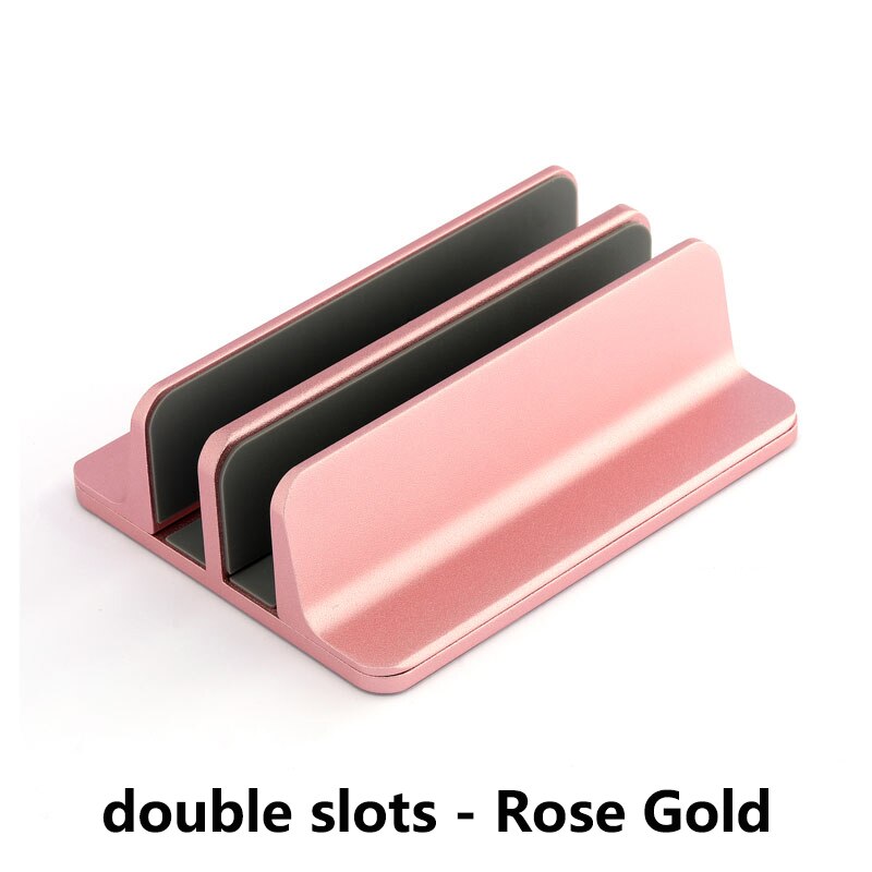 Til macbook air pro lodret stativ holder desktop justerbar metal aluminiumslegering computer notebook laptop holder tilbehør: Roséguld dobbelt slot