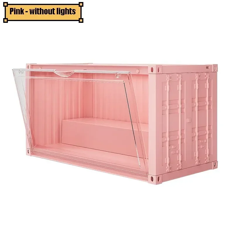 Conteneur jouets boîte de rangement lumières empilées Transparent Figure présentoir boîte aveugle Storag magnétique anti-poussière armoire avec LED: S / Rouge