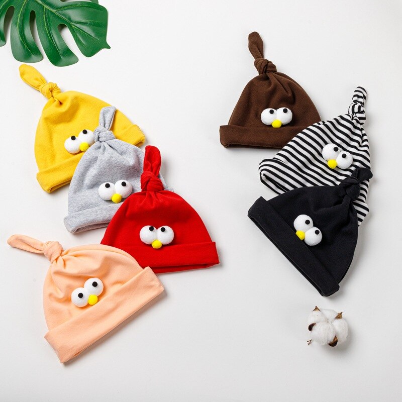Bonnet tricoté à gros yeux pour garçon et fille, Bonnet de dessin animé mignon au Crochet pour bébé et enfant, printemps été