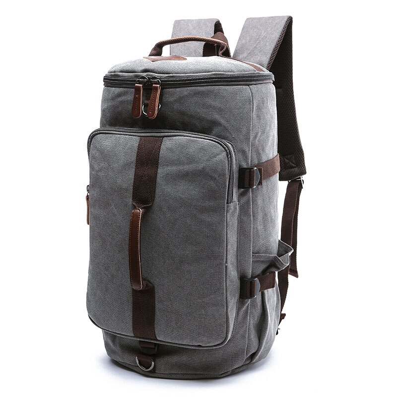 Grandi Uomini di Capacità Cilindro Zaini Tela di Canapa Bagaglio Borse A Spalla Duffle di Viaggio Impermeabile di Cuoio Solido Casual Caso Zaino: Gray-Large