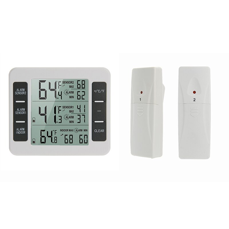 Indoor Digital Thermometer with 1/2 Wireless Remote Sensor for Refrigerator Thermometers with C/F Max Min Value Display