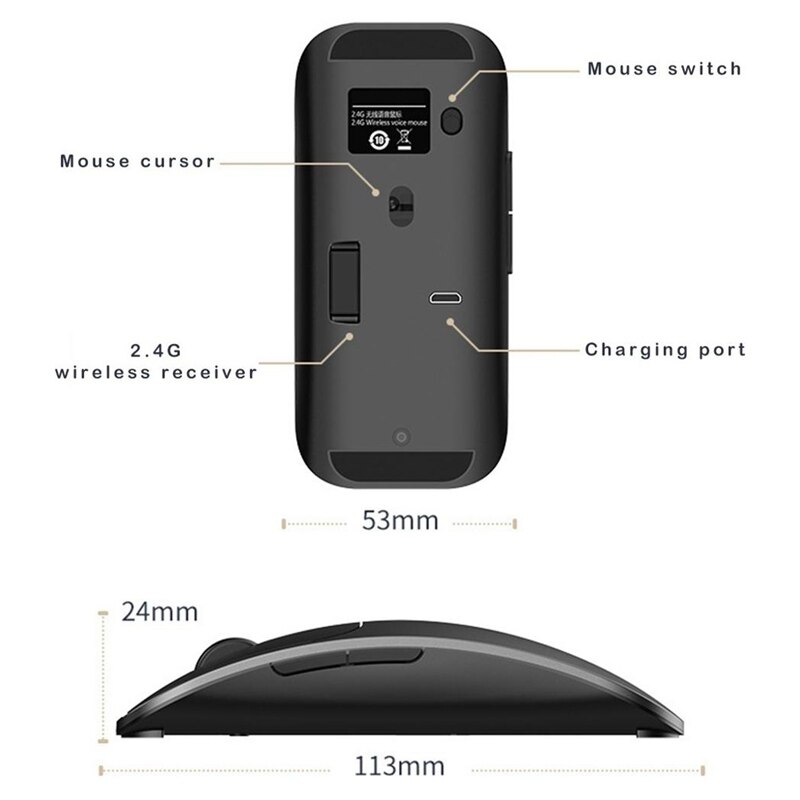 Ai bluetooth-muis, directe spraakvertaler, draadloze oplaadbare muis, lichte taalvertaling
