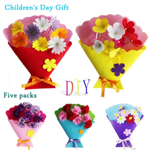5PCS Colorful Flowers Mixed Buttons Felt Bouquets Set Children DIY Handmade Craft Children's