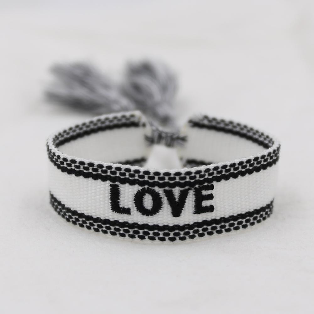 Love Printed Rope Bracelet For Women Men VIntage Braided Tassel Bracelet Ethnic Lace-up Couple Bracelets Jewelry: Love-white