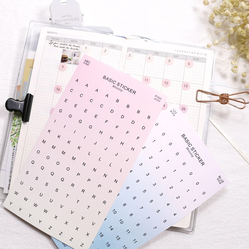 Mypretties 2 vellen kleurplaten met cijfers en letters, functionele stickers, plannerstickers, schemastickers, briefpapierstickers