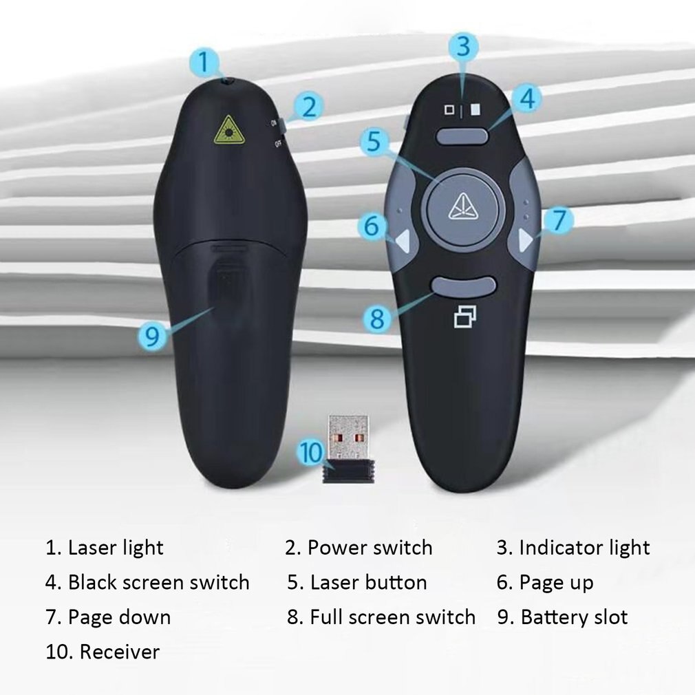 Presentador inalámbrico USB Powerpoint Clicker presentación mando de Control remoto PPT con luz roja Control remoto pc ratones