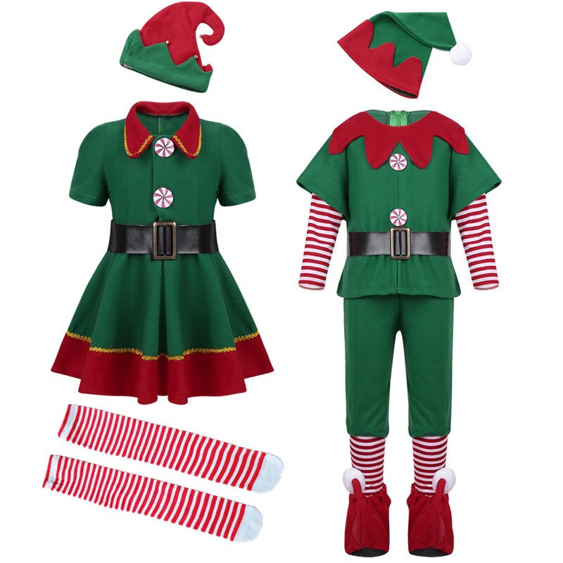 Mery Kerst Kleding Set Jongens Meisjes Jurk Kids Outfits Vrouwen Man Party Show Kostuum met Hoed Sokken Baby Kerstman kleding