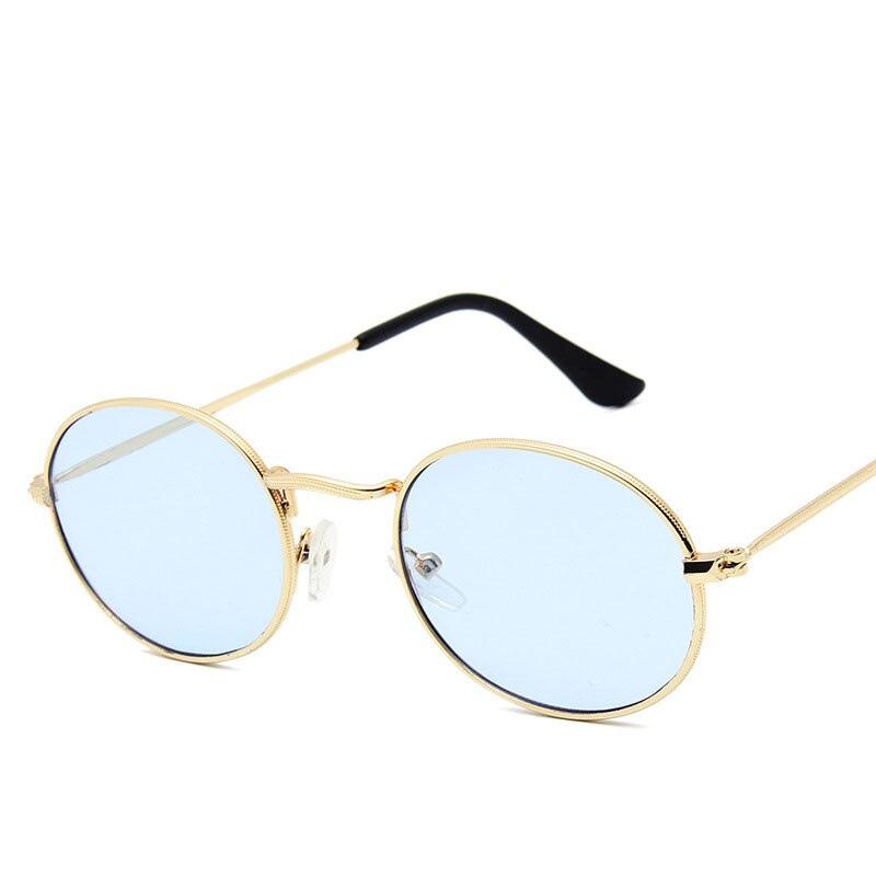 Lunettes de soleil ovales pour femmes, de luxe, transparentes, tendance, en alliage, pour adultes: Gold blue