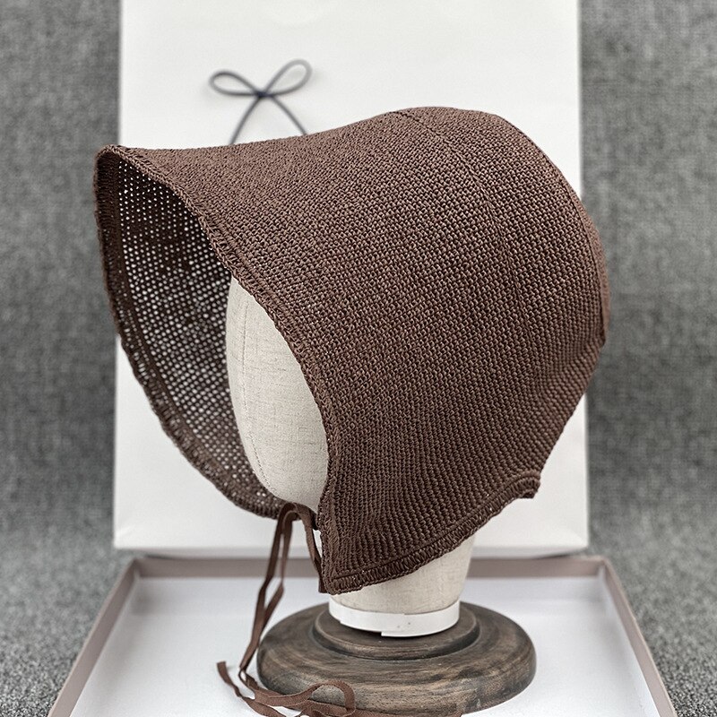 Forårssommer loli halmhat rejse ved havet skygge raffia hæklet hat kvindelige solhat hatte til damer turban hat: Dybbrun