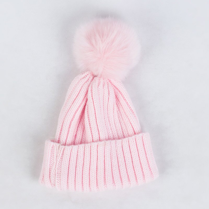 Geebro Lue for Barn - Koselig Strikket Lue med Pompon - Vinter Høst - Unisex: Rosa rosa