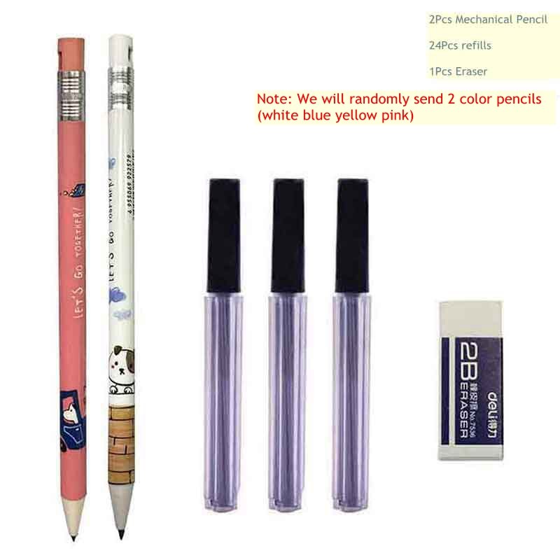 Cute Mechanical pencil Set 2.0mm 2B Drawing Writing Activity Pencil With Refill Office School Kawaii Stationery 4/27Pcs/lot: 27Pcs set B