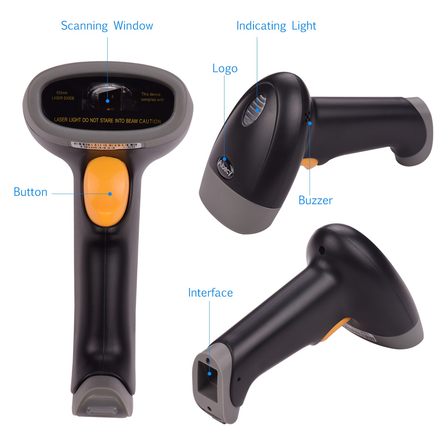 Aibecy håndholdt 1d usb stregkodescanner stregkodelæser 32- bit dekoder kompatibel til linux android macos windows