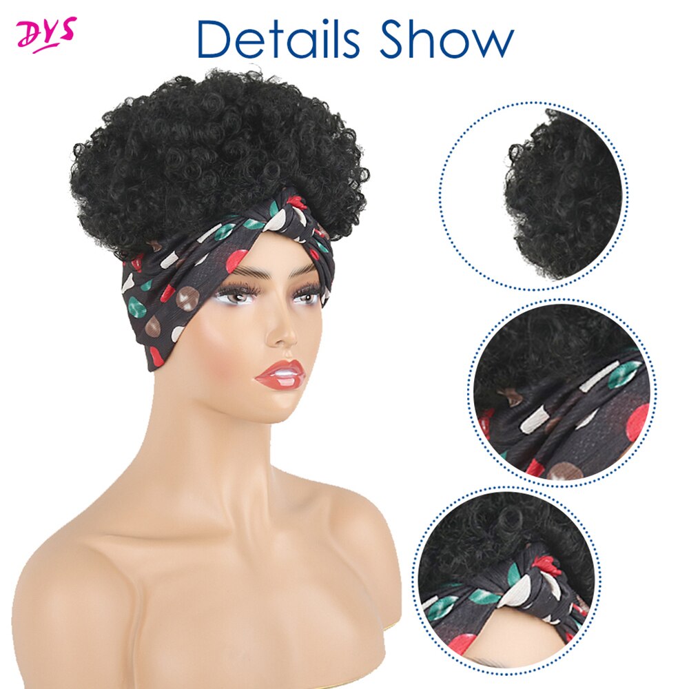 Deyngs-peluca envolvente de turbante 2 en 1, bandana Afro acolchada, moño corto, rizado, con cordón, peluca sintética, envoltura para cabeza, Afroamericana