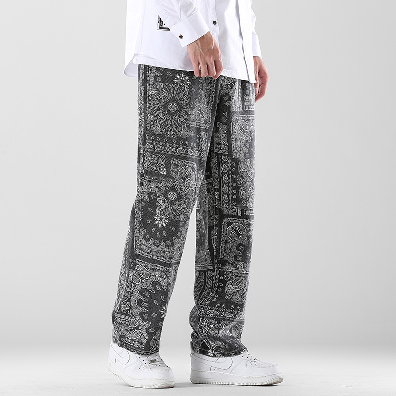 Bandana Jeans retrò uomo pantaloni larghi dritti larghi in Denim pantaloni da Skateboard Vintage Oversize High Street Hiphop Street Wear