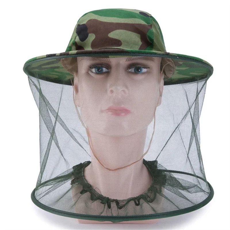 Mannen Vrouwen Lange Camouflage Vishoed Anti-Bee Insect Anti-Muskietennet Anti-Insect Mesh Hoed Buitenshuis Hoed Met Zonnekap