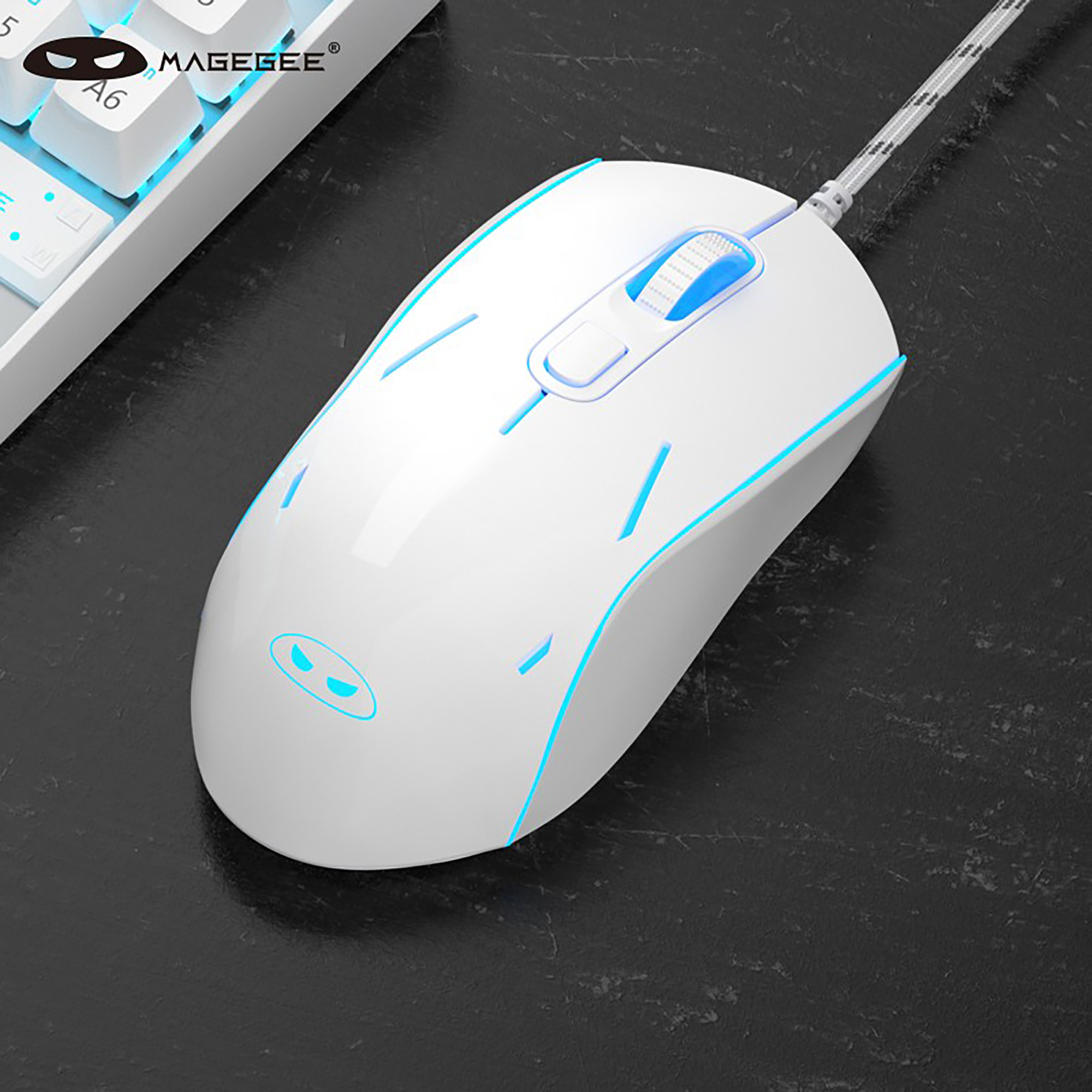Ratón silencioso para juegos con cable MageGee G12, ratón retroiluminado con LED de respiración de 7 colores, ratón óptico ergonómico de 6 DPI ajustables para Windows