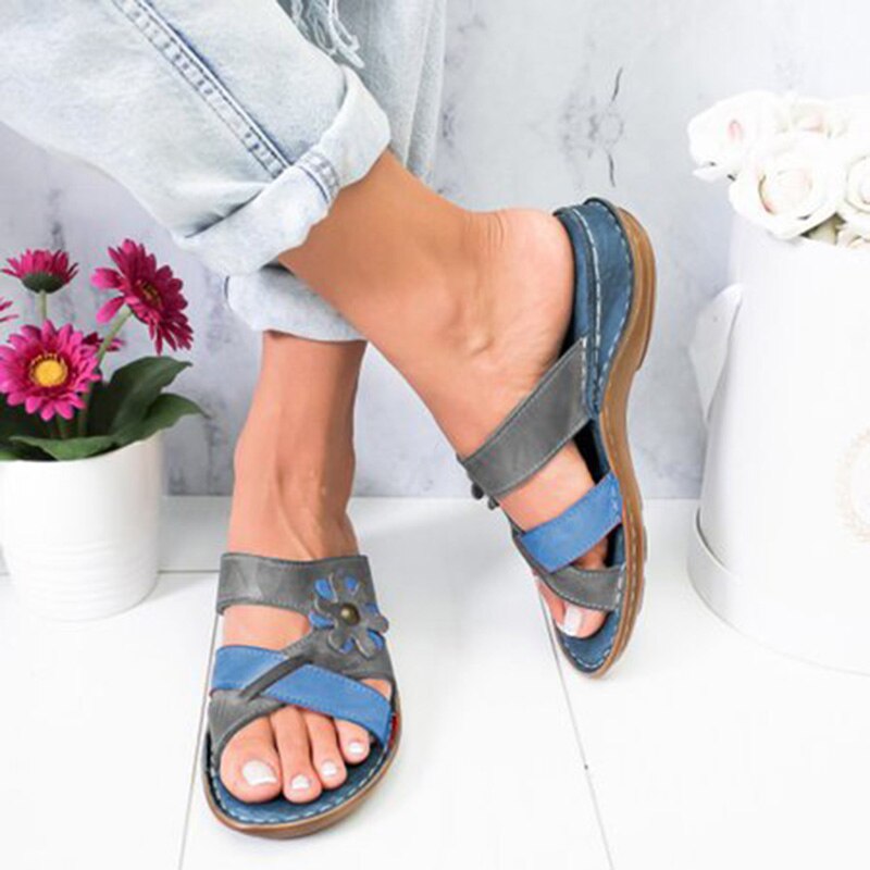 NouC Cute Flower Sandal Summer Women Wedge Sandals Ladies Strap Gladiator Slippers Roman Female Flip Flops Outdoor Casual Shoes