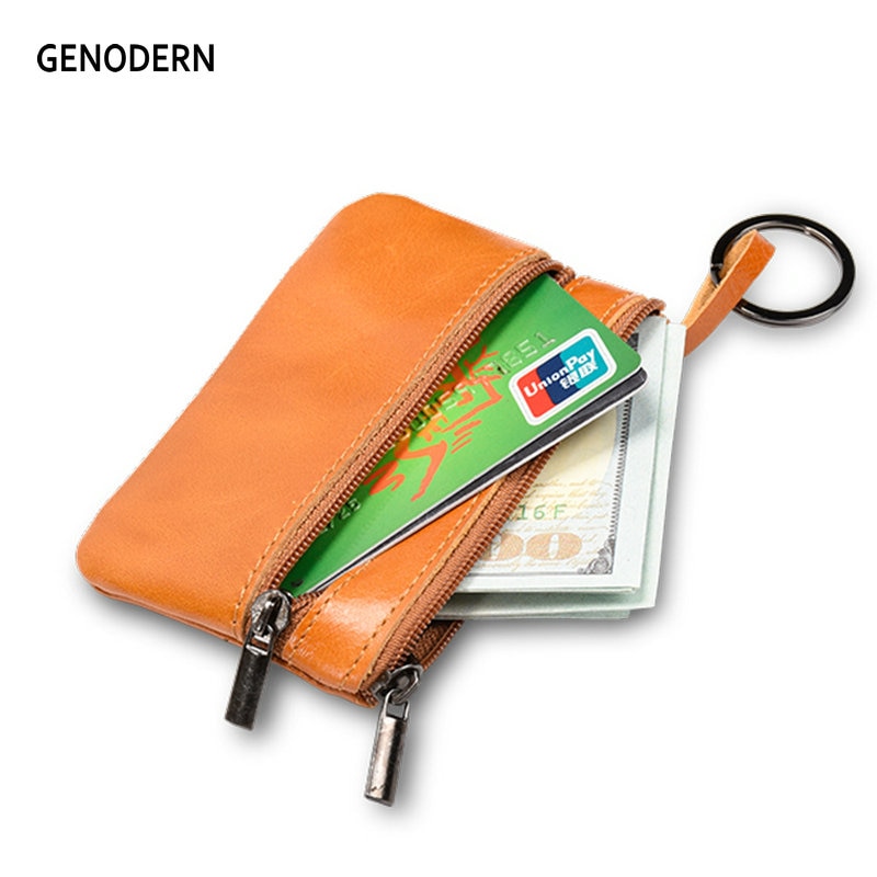 GENODERN-monedero pequeño de cuero genuino para hombre y mujer, Mini cartera con anilla para llave, tarjetero