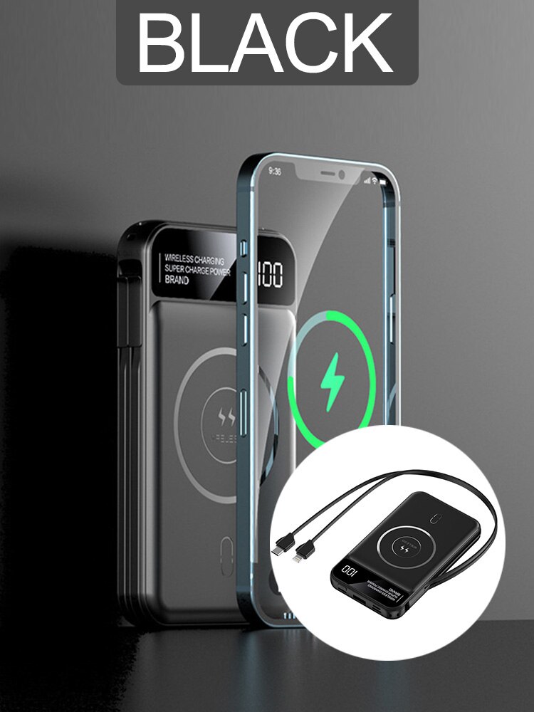 power bank10000mah telephone portable magsafe iphone 12 13 pro max wireless chargers charger carregador powerbank: Blcak / 5000mAh