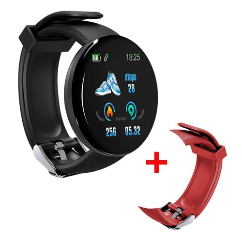nouvelle montre intelligente hommes pression artérielle ronde Bluetooth Smartwatch femmes montre étanche Sport Tracker WhatsApp pour Android Ios: black with red