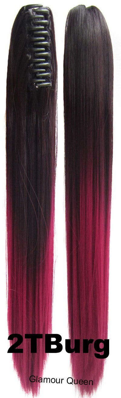 Vreugde & Beauty Haar Lang Steil Haar Paardenstaart Synthetische Clip Op Haar Ombretwo Tone Paardenstaart 24Inch Hoge Temperatuur Fiber: # 1B/Paars
