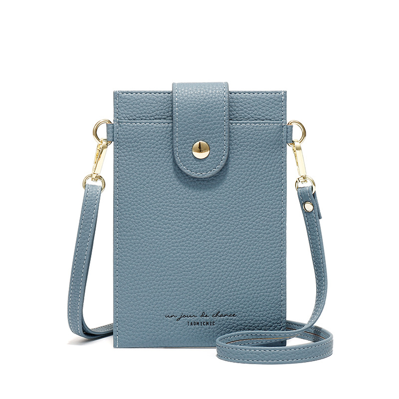 Ultra-tynd farverig mobiltelefon taske daglig brug kortholder lille sommer skuldertaske til kvinder blød pu læder lynlås pung: Blå