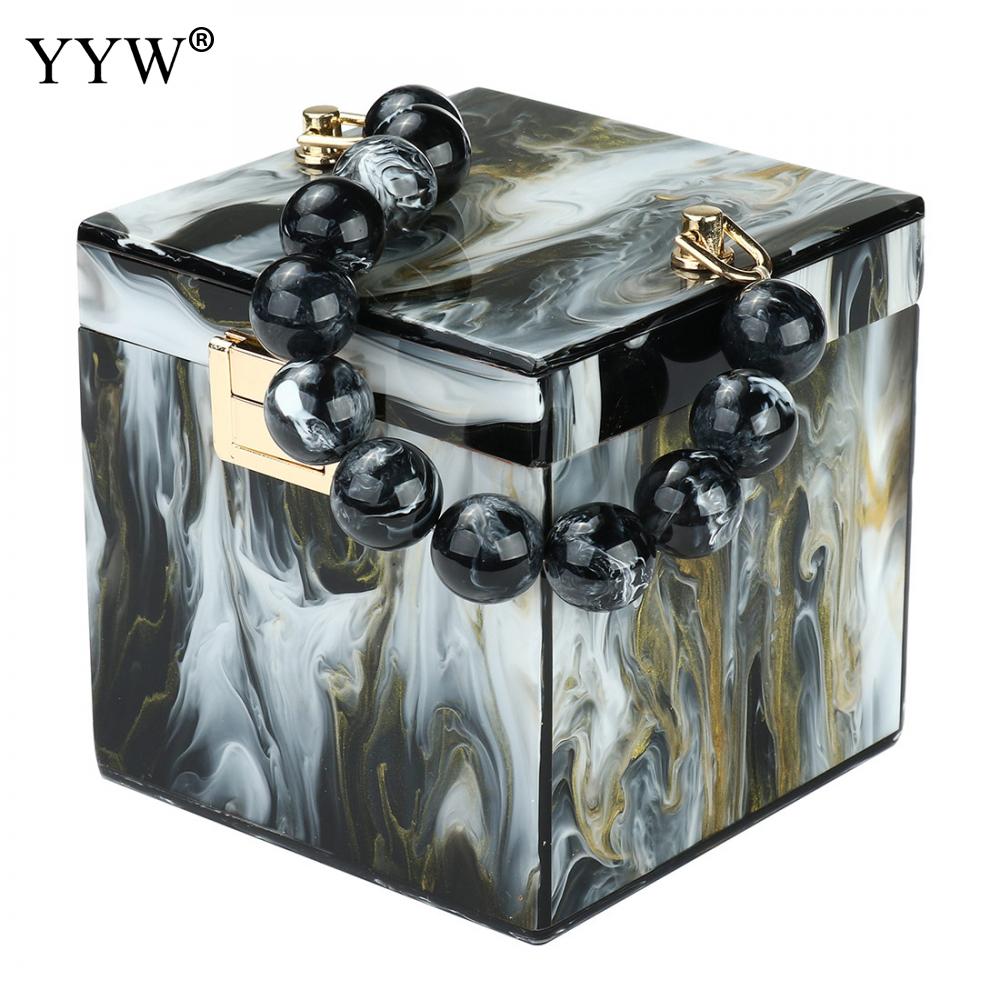 Kralen Handvat Handtas Vrouwelijke Inkt Patroon Avond Clutch En Portemonnee Women's Bag Mini Totes Acryl Box Zak bolso: black