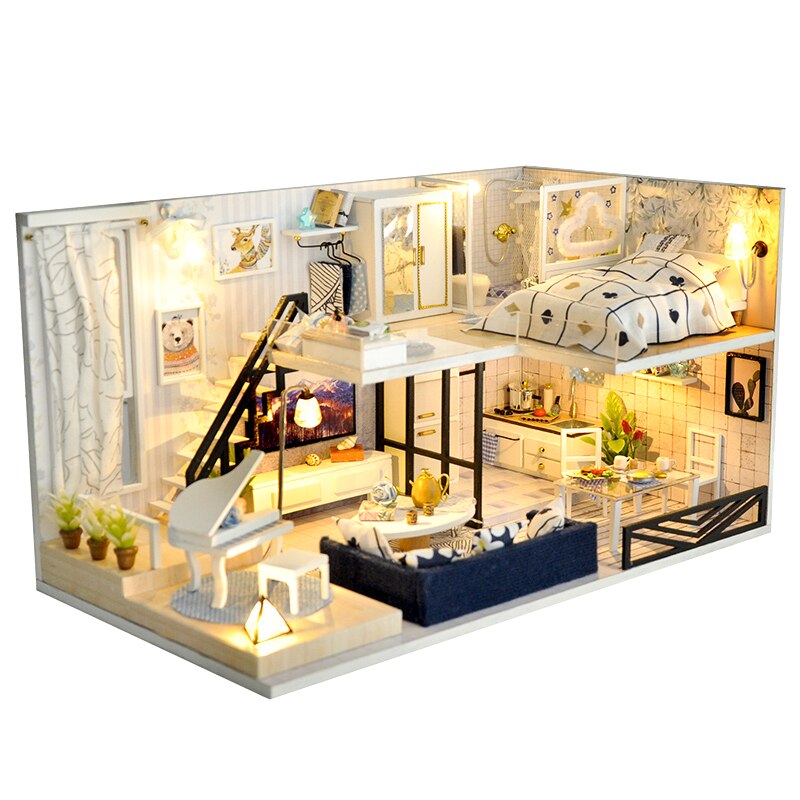 DIY House Wooden Doll Houses Miniature Dollhouse Furniture Kit with LED Toys for children Christmas: TD32