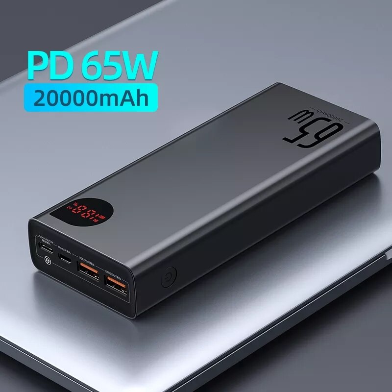 Baseus 20000mah power bank 22.5w/65w pd qc 3.0 carregamento rápido powerbank portátil carregador externo para smartphone tablet portátil: 65W Black