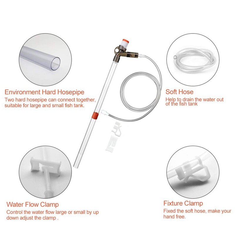 Aquarium Cleaner - Fish Tank Sand Cleaner Kit With Air-Pressing Button And Adjustable Water Flow Controller Clamp For Fish Tank