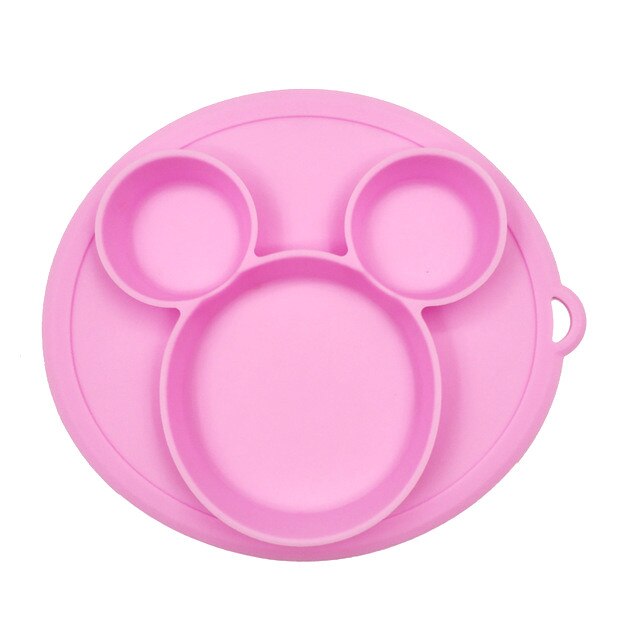 Plato para niños con cuenco de bebé de silicona, vajilla de alimentación sin BPA con succión: Pink