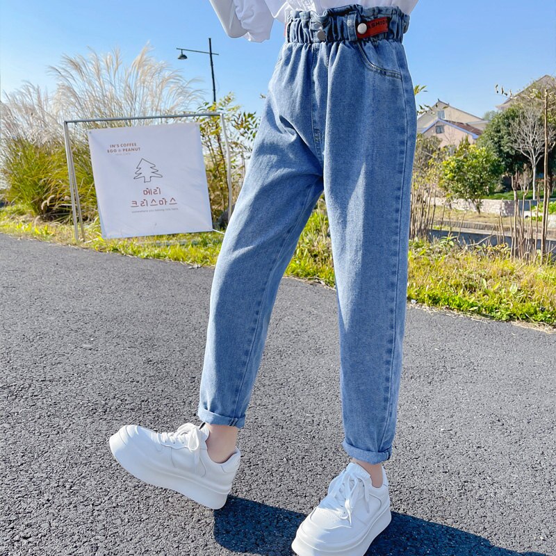 Bambini 2022 nuovo arrivo moda coreana Jeans Casual per ragazze vita elastica pantaloni in Denim tinta unita Jeans per bambini per adolescenti